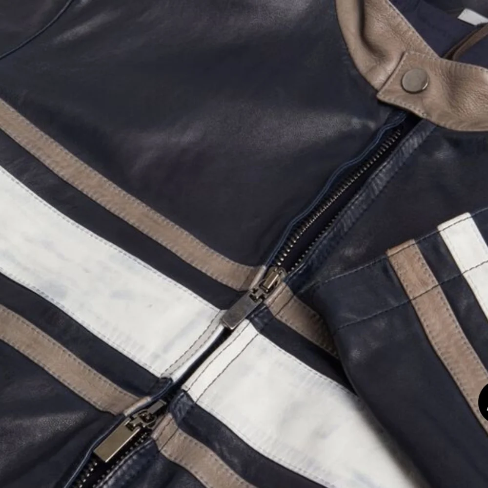 Phineas Cole Leather Riding Jacket with Stripe, Dark Blue - Picture 2 of 10